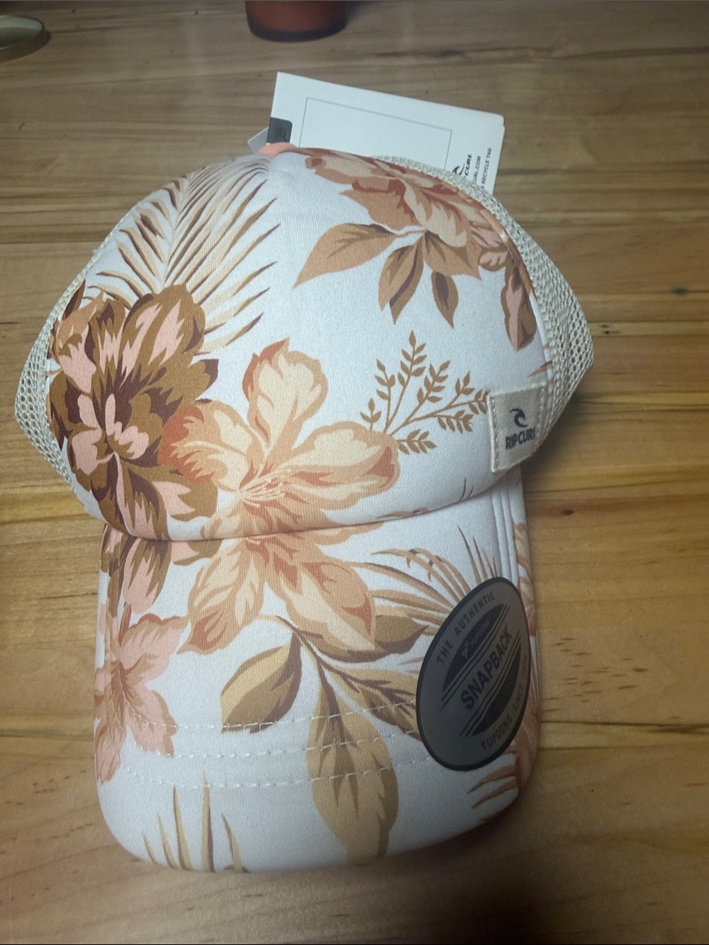 Rip Curl Cream Trucker Hat with Peach & Tan Floral